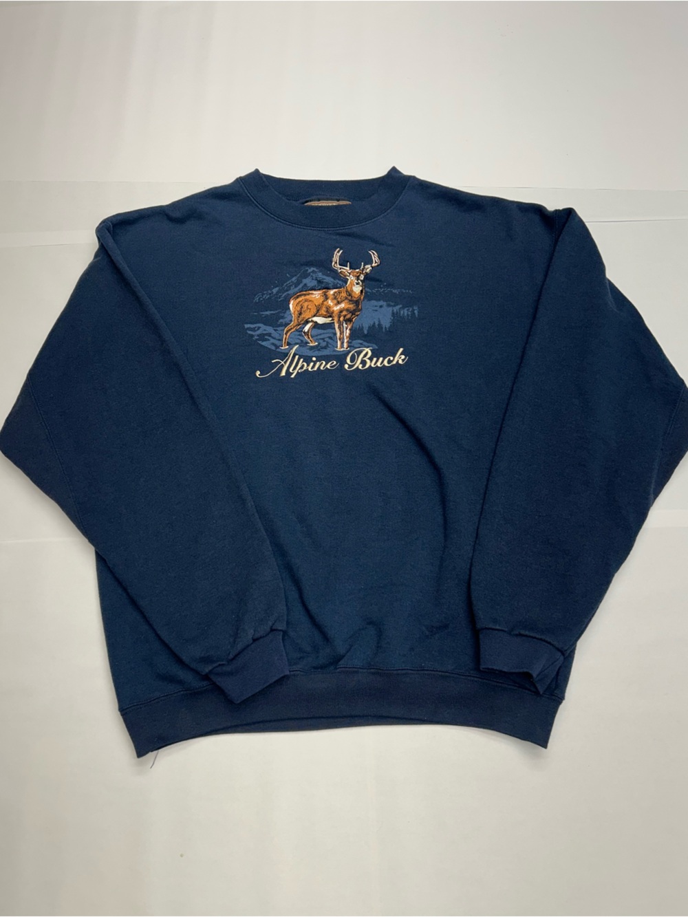 Vintage Headwaters Alpine Buck Embroidered Wildlife Sweatshirt Large Navy Blue
